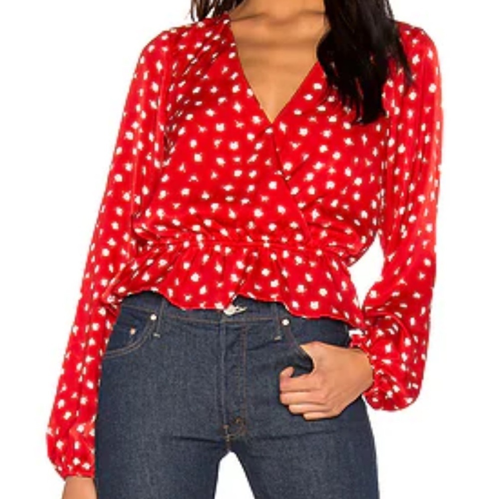 EUC Show Me Your Mumu Richie Surplice Top Red Off White Size Small